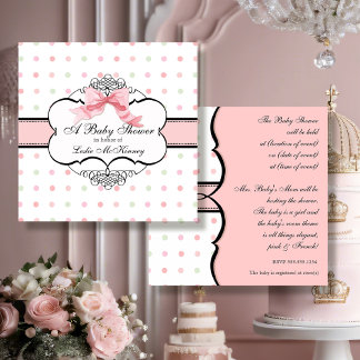 Elegant Fransk Rosa Ribbon Bow Dot Swirl Inbjudningar