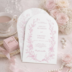 Elegant fransk rosa toile blommig bröllop inbjudningar