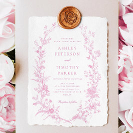 Elegant Fransk Rosa Toile Blommigt Bröllop Inbjudningar