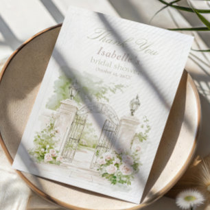 Elegant fransk slott Pastell Bröllops Trädgård Tack Kort