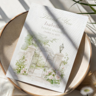 Elegant fransk slott Pastell Bröllops Trädgård Tack Kort