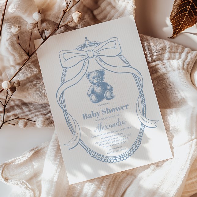 Elegant fransk teddybjörn bebisshower inbjudningar (Skapare uppladdad)