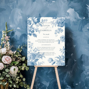 Elegant fransk toile Blommig blå bröllops- Tilläggskort