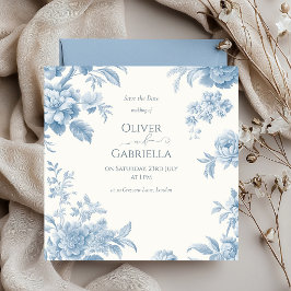 Elegant fransk toile Blommig bröllop i blåton Spara Datumet