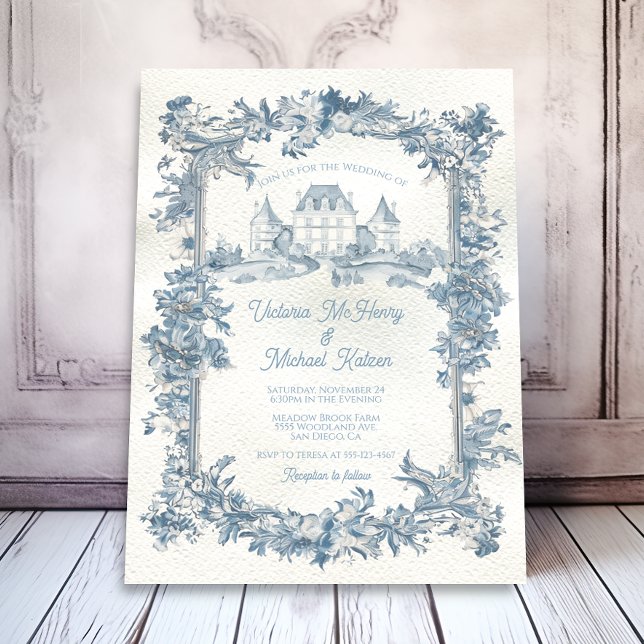 Elegant Fransk Toile Blommigt chateau Bröllop Inbjudningar (Skapare uppladdad)