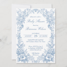 Elegant Fransk toile chinoiserie blue baby dusch Inbjudningar