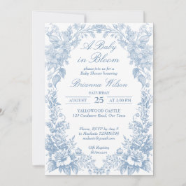 Elegant Fransk toile chinoiserie blue baby dusch Inbjudningar