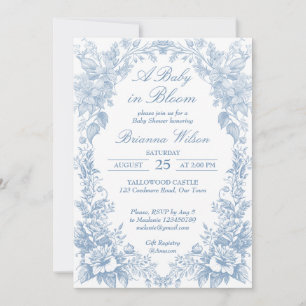 Elegant Fransk toile chinoiserie blue baby dusch Inbjudningar