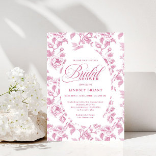 Elegant fransk Toile Rosor Rosa Bröllopsdusch Inbjudningar