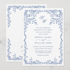 Elegant fransk utsmyckad blomster ram Bröllops QR- Inbjudningar
