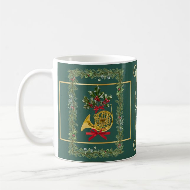 Elegant fransk valthorn jul mörkgrön kaffemugg (Vänster)