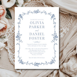 Elegant Fransk Victorian Dusty Blue Bröllop Inbjudningar