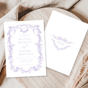 Elegant Fransk Victorian Lilac Lila Bröllop Inbjudningar