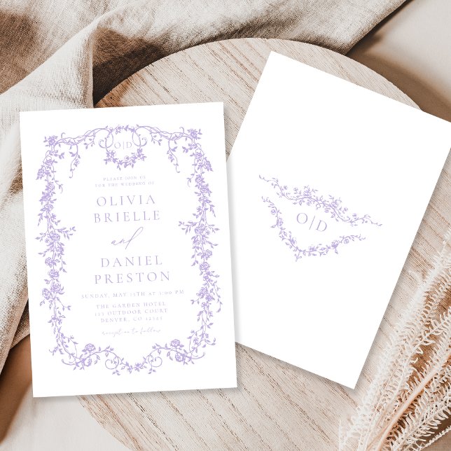 Elegant Fransk Victorian Lilac Lila Bröllop Inbjudningar (Skapare uppladdad)
