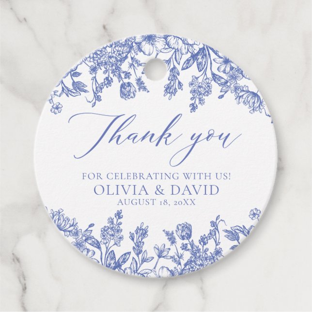 Elegant fransk viktoriansk blå blom- bröllop gåvor etiketter (Framsida)