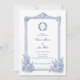 Elegant fransk viktoriansk blå blomstermässa inbjudningar