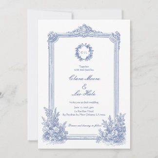 Elegant fransk viktoriansk blå blomstermässa inbjudningar