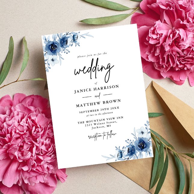 Elegant fransk vintage blå blom- bröllop inbjudningar (Elegant French vintage blue floral invitation sets a refined tone for your special day)