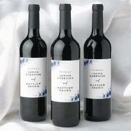 Elegant fransk vintage blå blom- bröllop vinflaska etikett