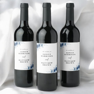Elegant fransk vintage blå blom- bröllop vinflaska etikett