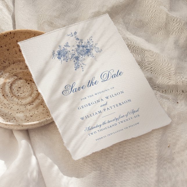 Elegant Fransk Vintage blå Blommigt Spara datum Inbjudningar (Skapare uppladdad)