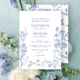 Elegant Fransk Vintage Blue Blommigt Bröllop Inbjudningar