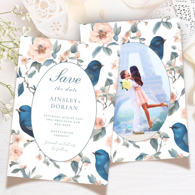 Elegant Fransk Vintage Blue Chinoiserie Photo Spara Datumet (Skapare uppladdad)