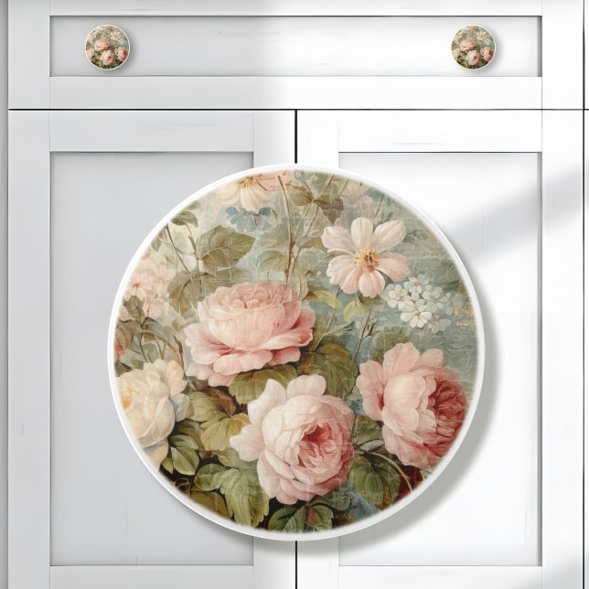 Elegant Fransk Vintage Ro Blommigt Rosa Decoupage Knopp (Skapare uppladdad)
