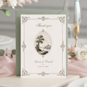 Elegant fransk vintage slott bröllop tack kort