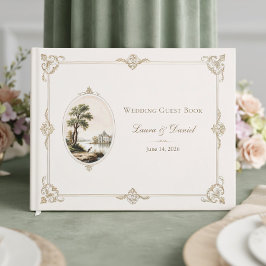 Elegant fransk vintage-slott bröllopsgästbok gästböcker