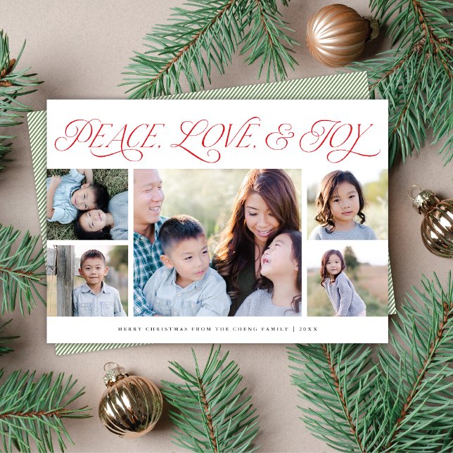 Elegant Fred Kärlek Glädje Högtid  5-Fotokort Julkort (Skapare uppladdad)