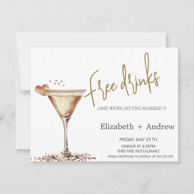 Elegant Free Drinks,Martini Glass Heart Inbjudningar (Framsida)