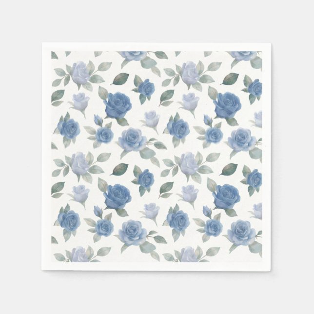 Elegant French Blue Rose Watercolor Pattern Pappersservett (Framsidan)