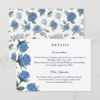 Elegant French Blue Rose Watercolor Wedding Tilläggskort