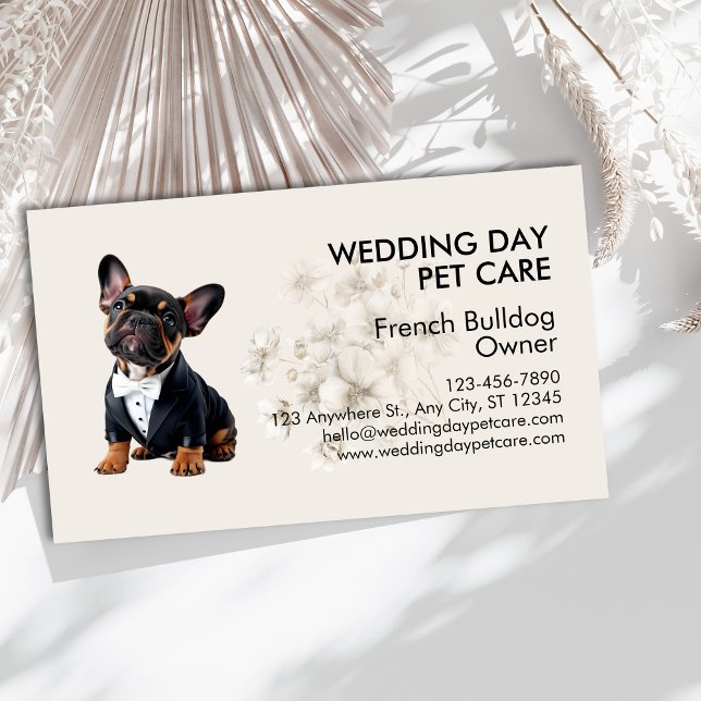 Elegant French Bulldog bröllopsdag Pet Care Visitkort (Elegant French Bulldog Wedding Day Pet Care Business Card)