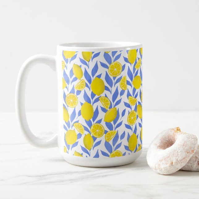 Elegant French Country Lemon Blue Botanical Kaffemugg (Med munk)