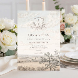 Elegant French Country Toile Monogram Wedding Inbjudningar