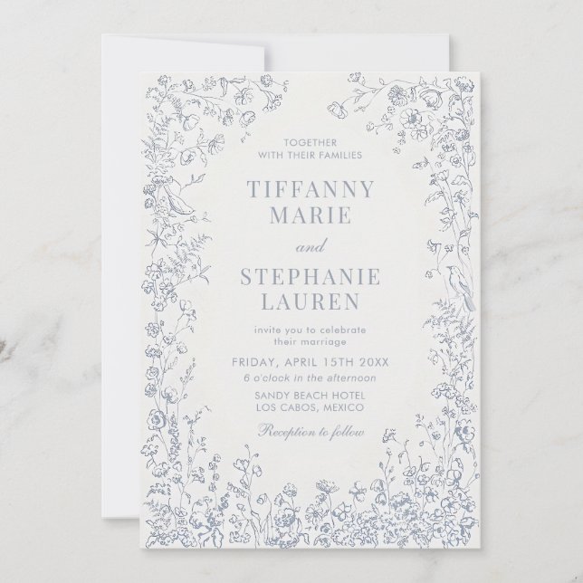 Elegant French Floral Wedding Invitation Inbjudningar (Framsida)
