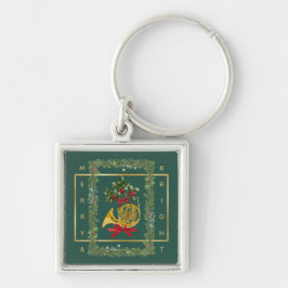 Elegant French Horn Christmas Dark Green Fyrkantig Silverfärgad Nyckelring