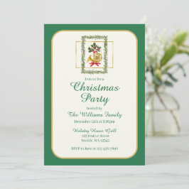 Elegant French Horn Christmas Green Inbjudningar