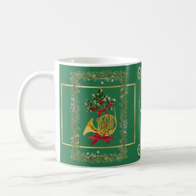 Elegant French Horn Christmas Green Kaffemugg (Vänster)