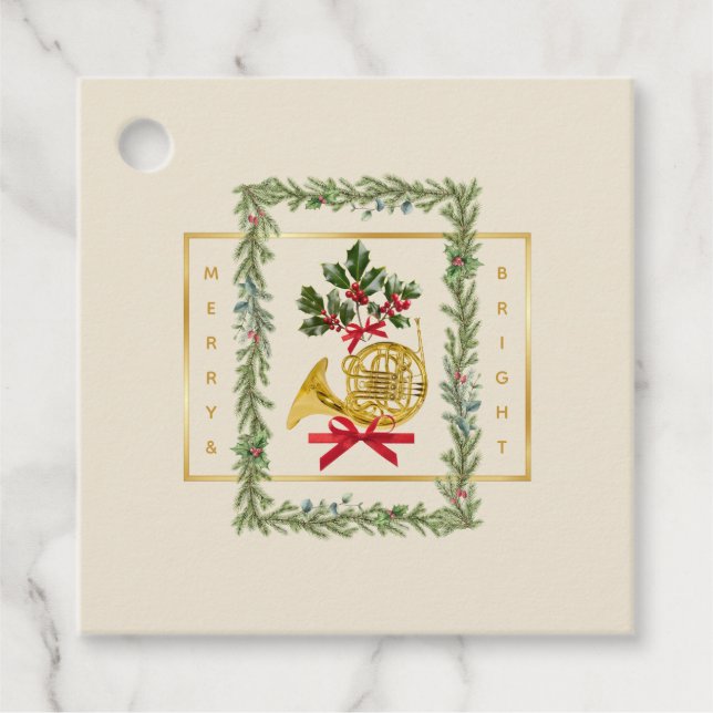 Elegant French Horn Christmas Irish Cream Gåvor Etiketter (Framsida)