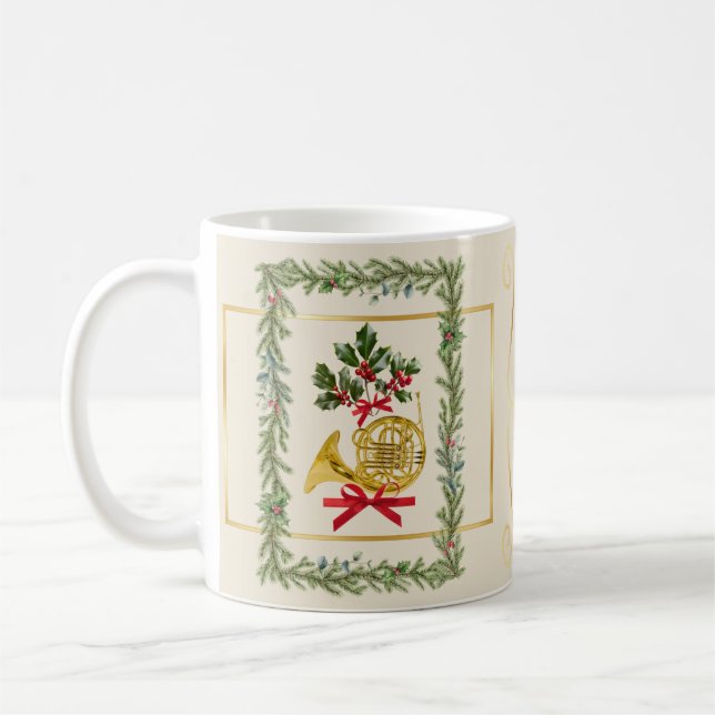 Elegant French Horn Christmas Irish Cream Kaffemugg (Vänster)