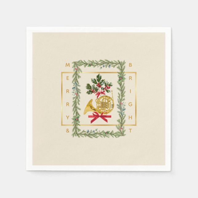 Elegant French Horn Christmas Irish Cream Paper Pappersservett (Framsidan)
