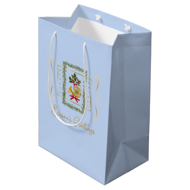 Elegant French Horn Christmas Light Blue Gift Bag (Baksidan Vinklad)