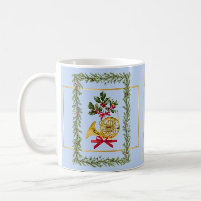 Elegant French Horn Christmas Light Blue Kaffemugg (Vänster)