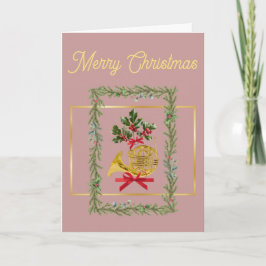 Elegant French Horn Christmas Light Mauve Helgkort