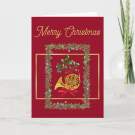 Elegant French Horn Christmas Maroon Helgkort