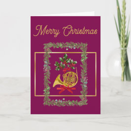 Elegant French Horn Christmas Purple Helgkort