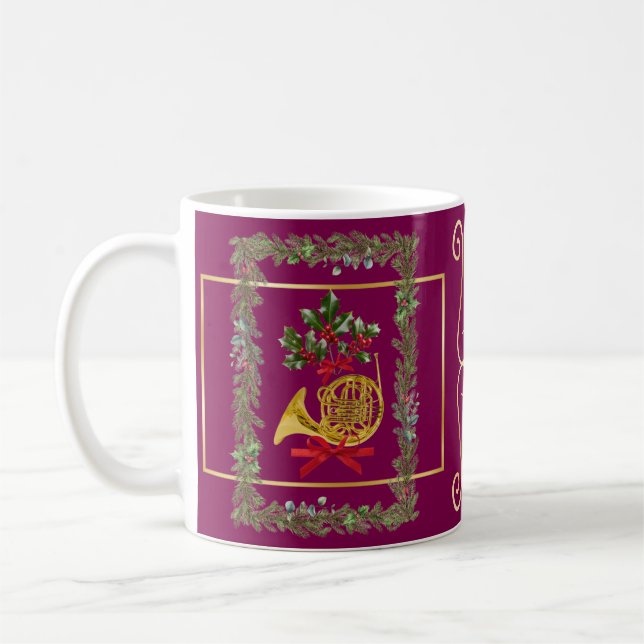 Elegant French Horn Christmas Purple Kaffemugg (Vänster)